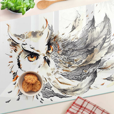 Schneidebrett glas Eule mit Federn