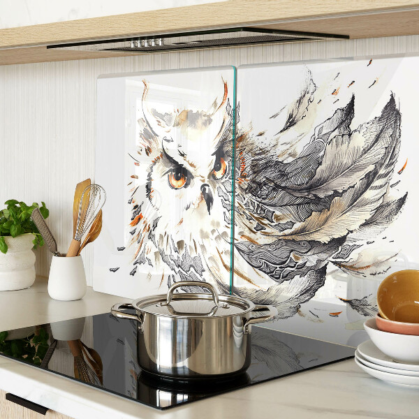 Schneidebrett glas Eule mit Federn