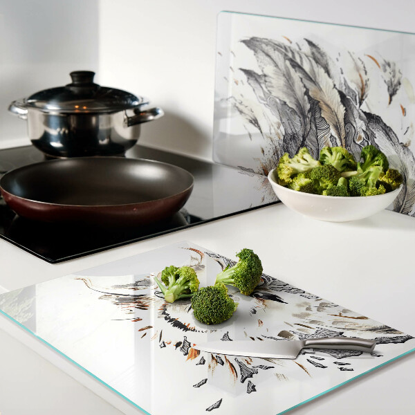 Schneidebrett glas Eule mit Federn