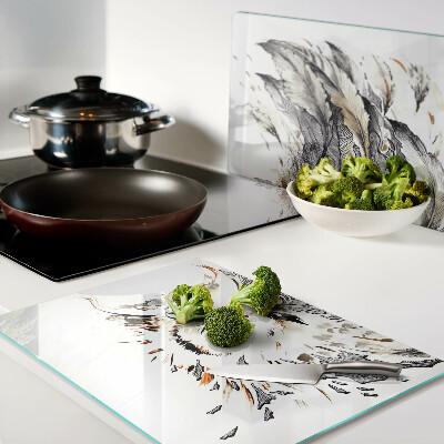 Schneidebrett glas Eule mit Federn