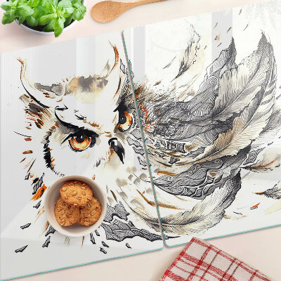 Schneidebrett glas Eule mit Federn