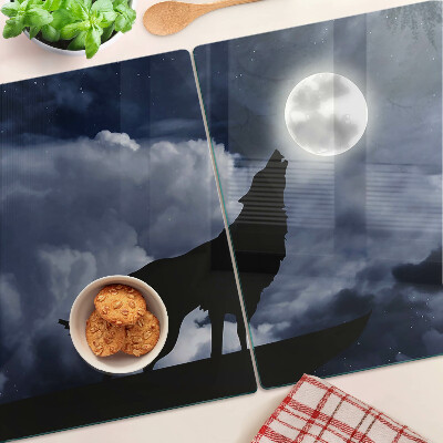 Schneidebrett mit Motiv „Wolf im Mondlicht