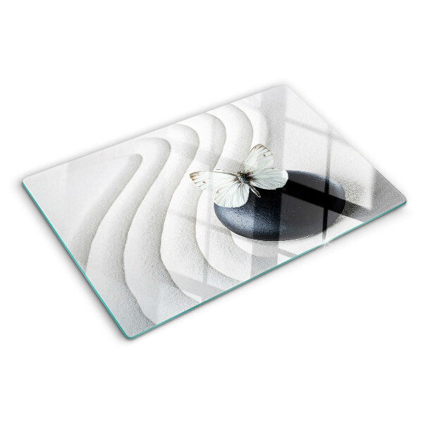 Schneidebrett glas Schmetterlingsmotiv auf Stein