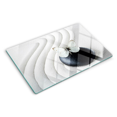 Schneidebrett glas Schmetterlingsmotiv auf Stein