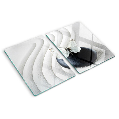 Schneidebrett Glas mit Schmetterlingsmotiv auf Steinhintergrund