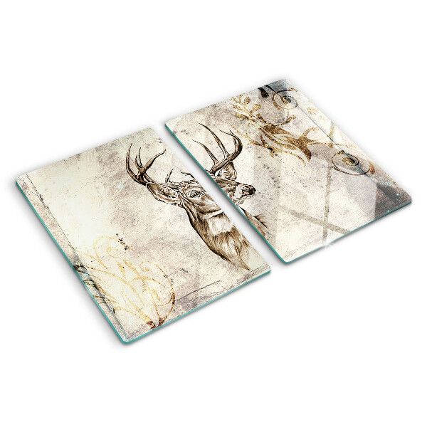 Glas-Schneidebrett mit Motiv eines Hirsches mit Geweih