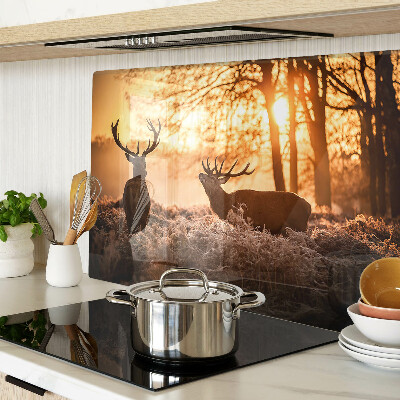 Schneidebrett Hirsche im Wald bei Sonnenuntergang