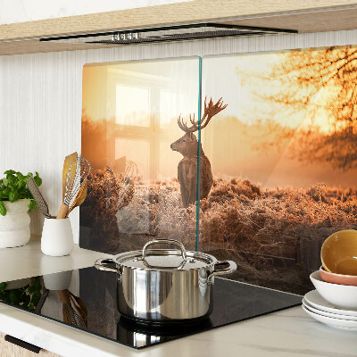 Schneidebrett Glas mit Motiv von Hirschen vor dem Sonnenuntergang