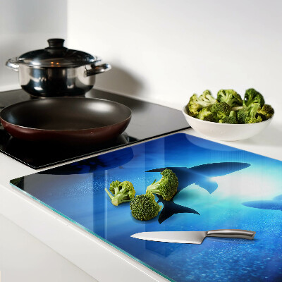 Schneidebrett Glas mit Motiv „Haie im Unterwasserlicht“