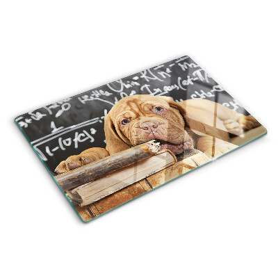 Glas schneidebrett Hund mit Büchern und einer Tafel