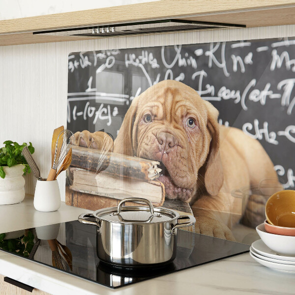 Glas schneidebrett Hund mit Büchern und einer Tafel