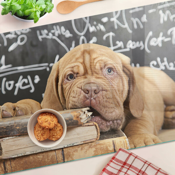 Glas schneidebrett Hund mit Büchern und einer Tafel