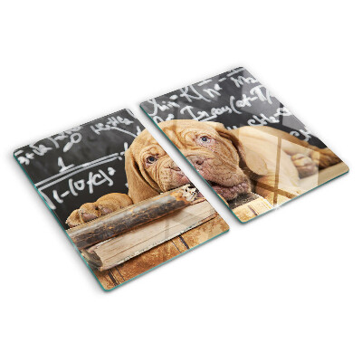 Glas schneidebrett Hund mit Büchern und einer Tafel