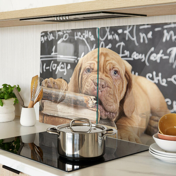 Glas schneidebrett Hund mit Büchern und einer Tafel