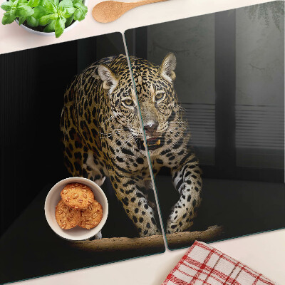 Glas-Schneidebrett mit Motiv „Leopard in Bewegung“