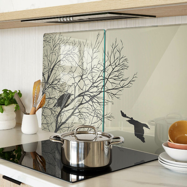 Schneidebrett Glas mit Motiv Vögel auf den Ästen