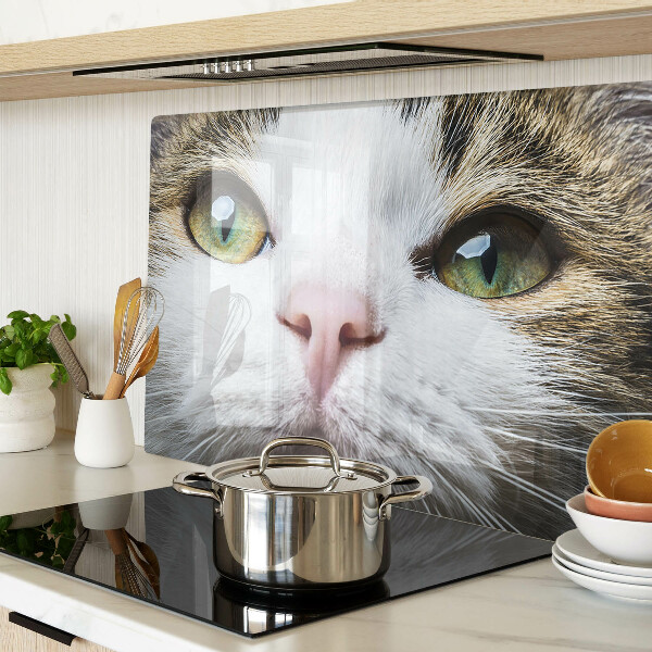 Glas-Schneidebrett mit Motiv einer Katze mit grünen Augen