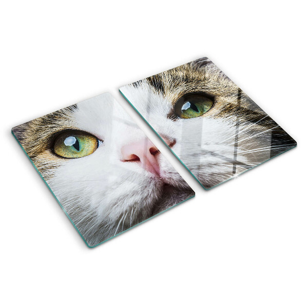 Glas-Schneidebrett mit Motiv einer Katze mit grünen Augen