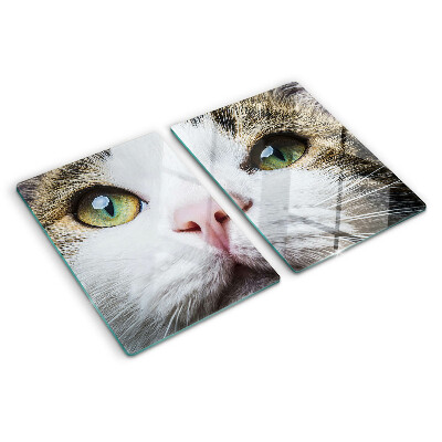 Glas-Schneidebrett mit Motiv einer Katze mit grünen Augen