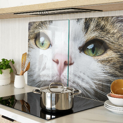 Glas-Schneidebrett mit Motiv einer Katze mit grünen Augen