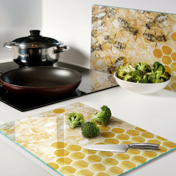 Glas schneidebrett Bienenstöcke und Bienen