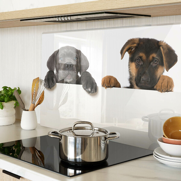 Schneidebrett mit Motiv zweier Hunde, die sich umschauen