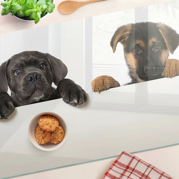 Schneidebrett mit Motiv zweier Hunde, die sich umschauen