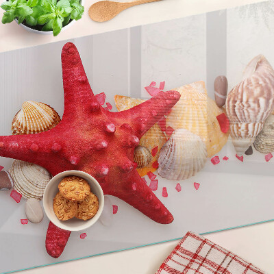 Schneidebrett Glas mit Muschel- und Seesternmotiv