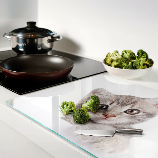 Schneidebrett Glas mit Motiv eines Kätzchens mit großen Augen