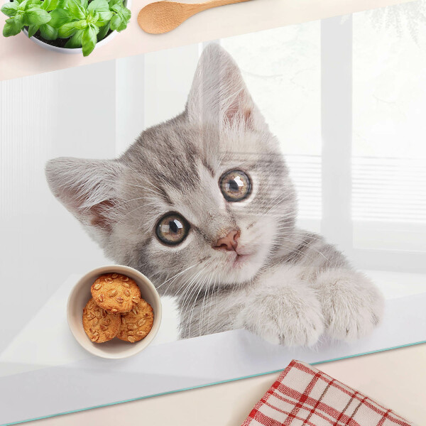 Schneidebrett Glas mit Motiv eines Kätzchens mit großen Augen