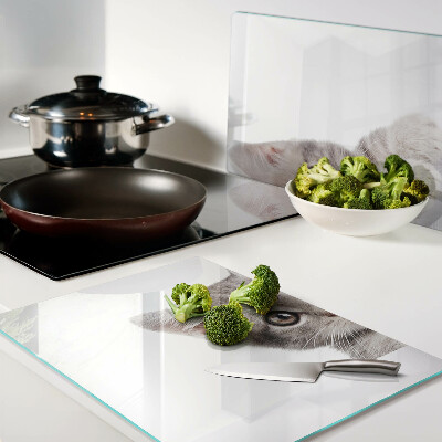 Schneidebrett Glas mit Motiv eines Kätzchens mit großen Augen