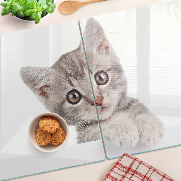 Schneidebrett Glas mit Motiv eines Kätzchens mit großen Augen