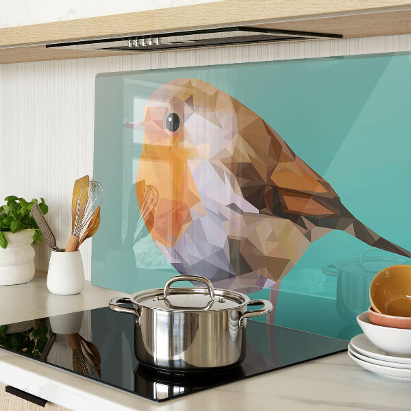 Glas schneidebrett mit Low‑Poly-Vogelmotiv