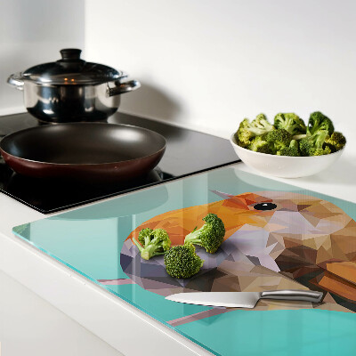 Glas schneidebrett mit Low‑Poly-Vogelmotiv