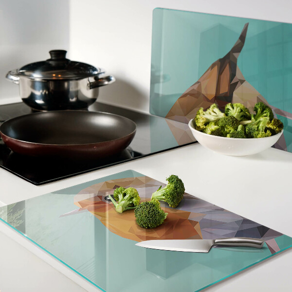 Glas schneidebrett mit Low‑Poly-Vogelmotiv