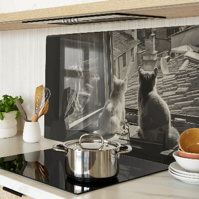 Schneidebrett Glas mit Motiv Katzen am Fenster