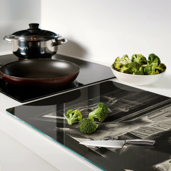 Schneidebrett Glas mit Motiv Katzen am Fenster