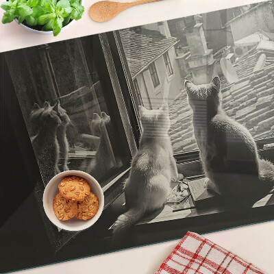 Schneidebrett glas Katzen am Fenster