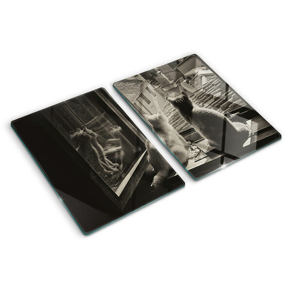 Schneidebrett glas Katzen am Fenster