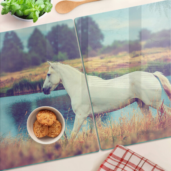 Glas schneidebrett Weißes Pferd am Wasser