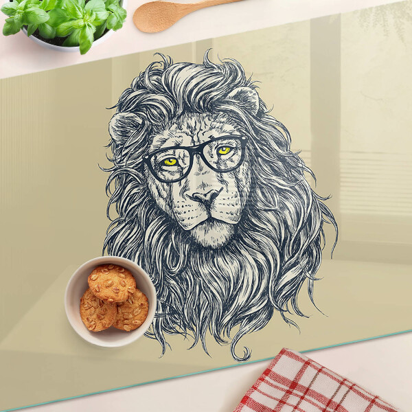 Schneidebrett mit Motiv eines Löwen mit Brille