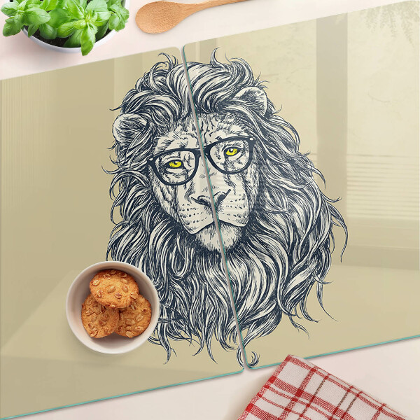 Schneidebrett mit Motiv eines Löwen mit Brille