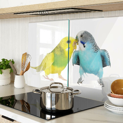 Schneidebrett Glas mit gelbem und blauem Papageienmotiv