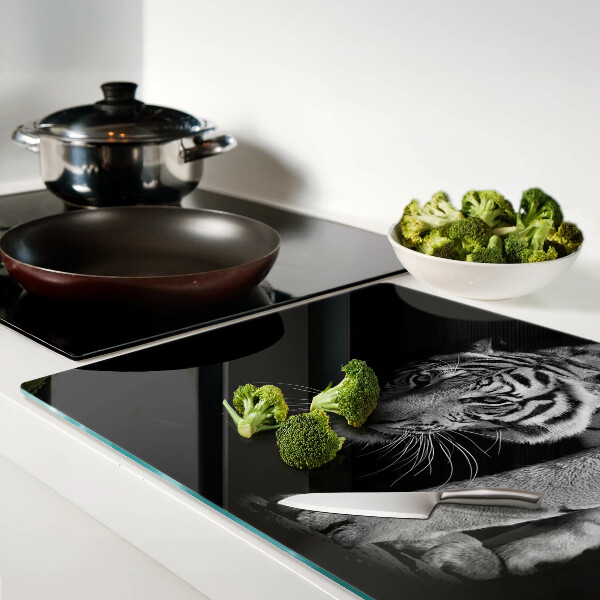 Schneidebrett glas Tiger in Schwarzweiß