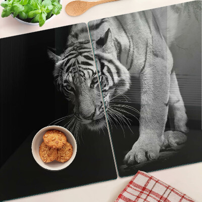 Schneidebrett glas Tiger in Schwarzweiß