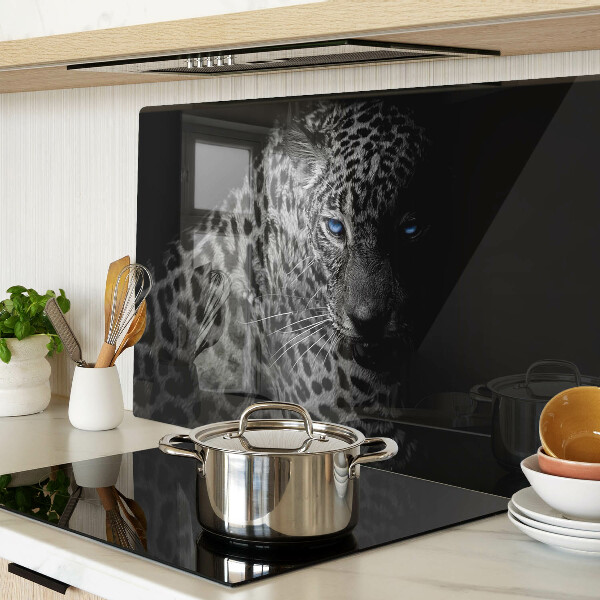 Glas-Schneidebrett mit Motiv eines linken Panthers mit blauen Augen