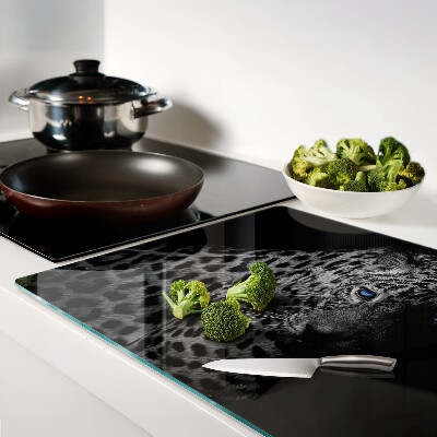 Glas-Schneidebrett mit Motiv eines linken Panthers mit blauen Augen