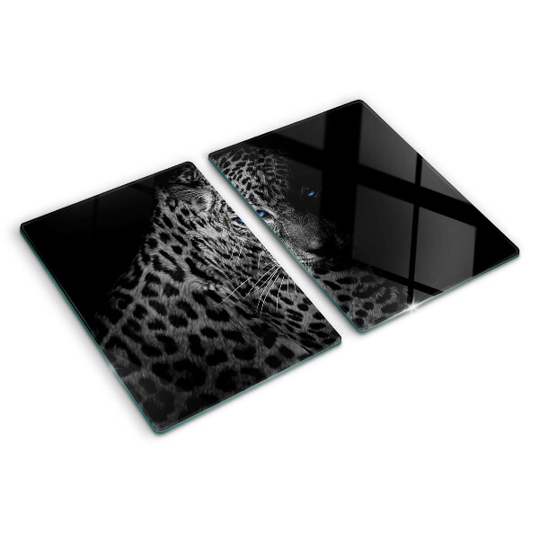 Glas-Schneidebrett mit Motiv eines linken Panthers mit blauen Augen