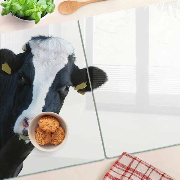 Glas-Schneidebrett mit Motiv einer Kuh