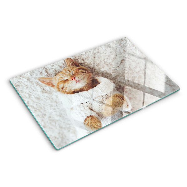 Schneidebrett mit einem Motiv eines süßen Kätzchens im Pullover